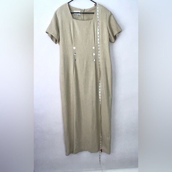 Vintage Betsy's Things Linen Dress Womens 80s 90s Pearl Buttons Lined sz 14 - Picture 10 of 15